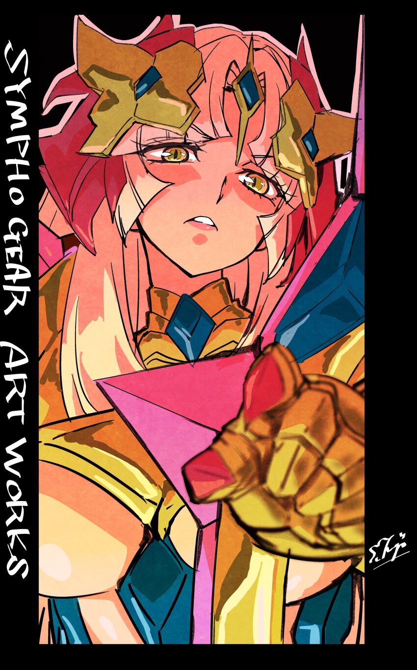 absurdres, fine_(symphogear), fujimoto_satoru, highres, nefushutan_no_yoroi, pointing, pointing_at_viewer, senki_zesshou_symphogear