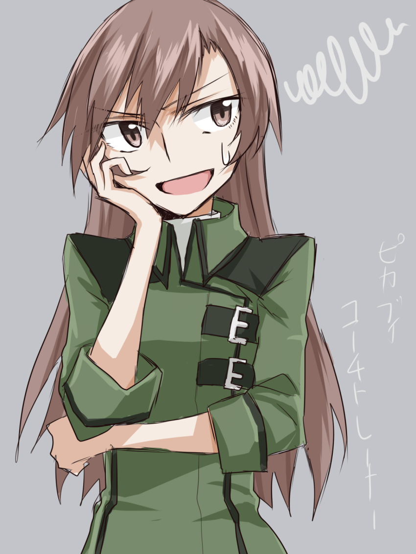 1girl, annoyed, ars, brown_eyes, brown_hair, coach_trainer_(pokemon), coat, commentary_request