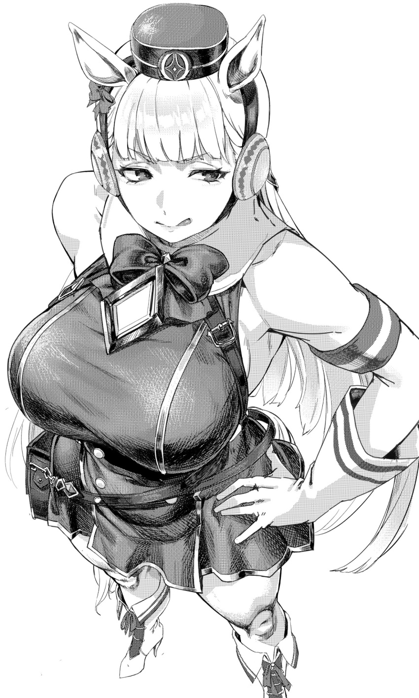 1girl, animal_ears, arm_strap, belt_pouch, blunt_bangs, boots, bow, bowtie