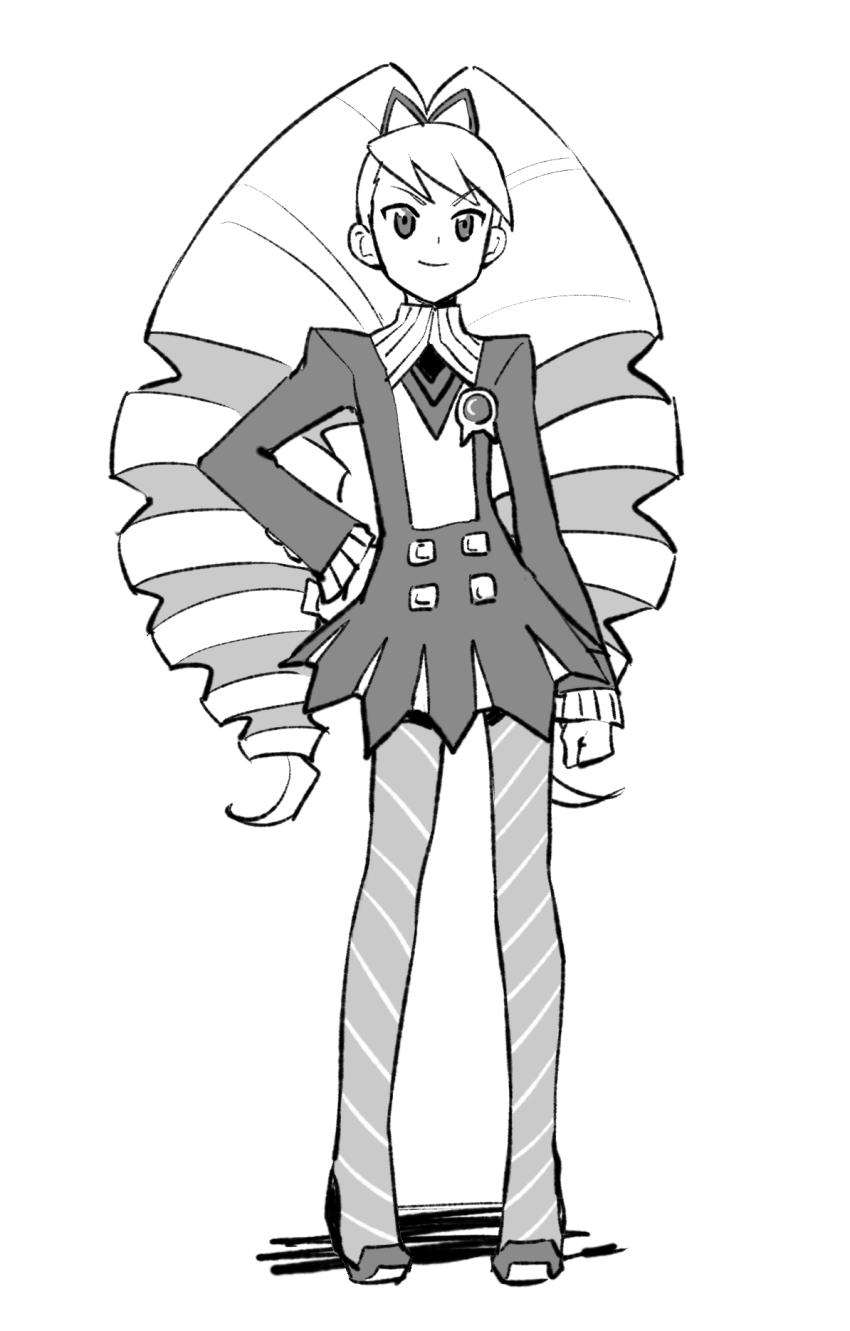 1girl, bad_id, bad_twitter_id, bow, dress, drill_hair, greyscale, hair_bow