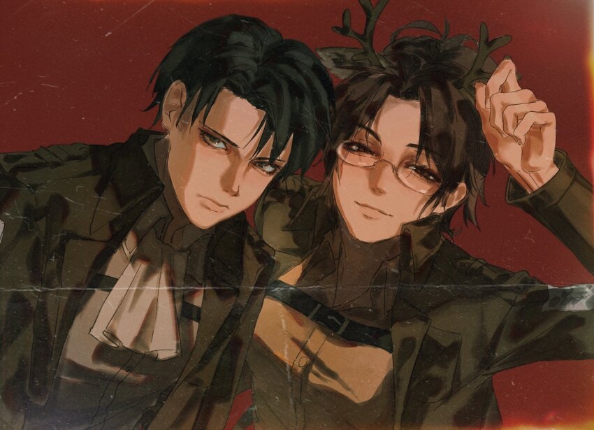 1boy, 1girl, ascot, black_hair, breasts, brown_eyes, brown_hair, brown_jacket