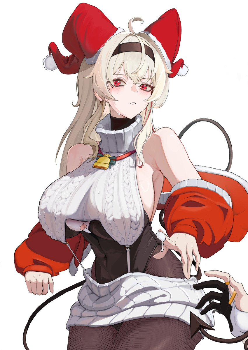 2girls, absurdres, ahoge, alternate_breast_size_(larger), alternate_costume, bare_shoulders, black_hairband, black_leotard