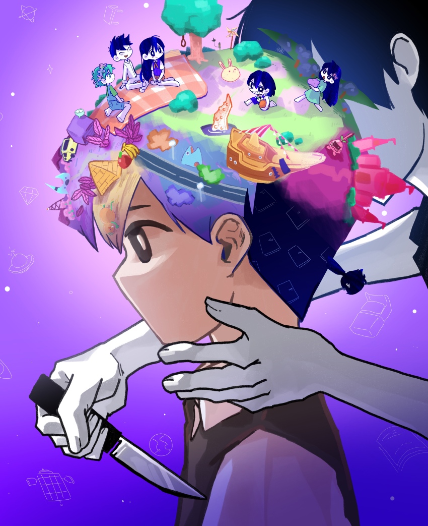 2girls, 6+boys, abbi_(omori), absurdres, aubrey_(headspace)_(omori), aubrey_(omori), ball, barefoot