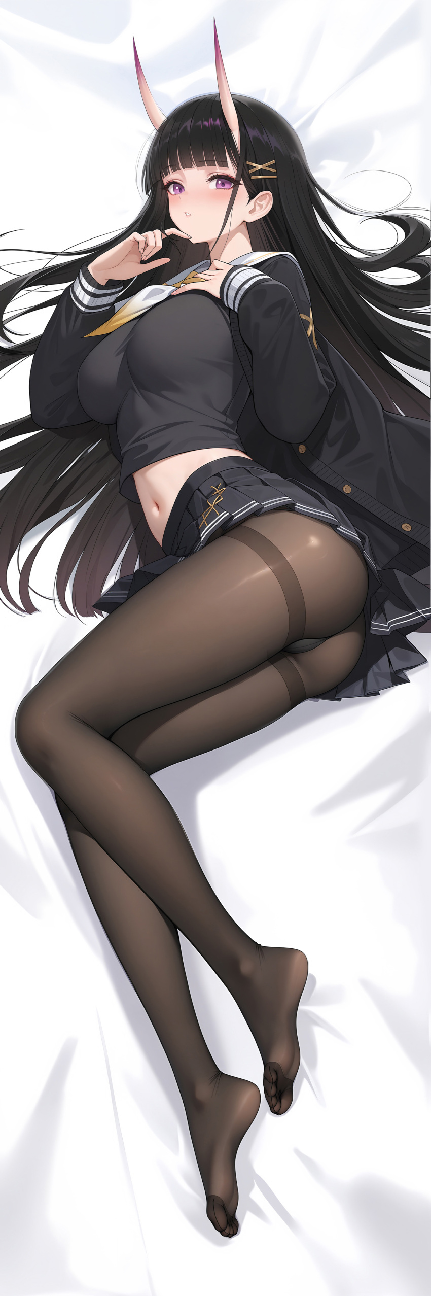 1girl, absurdres, ass, azur_lane, black_hair, black_jacket, black_serafuku, black_shirt