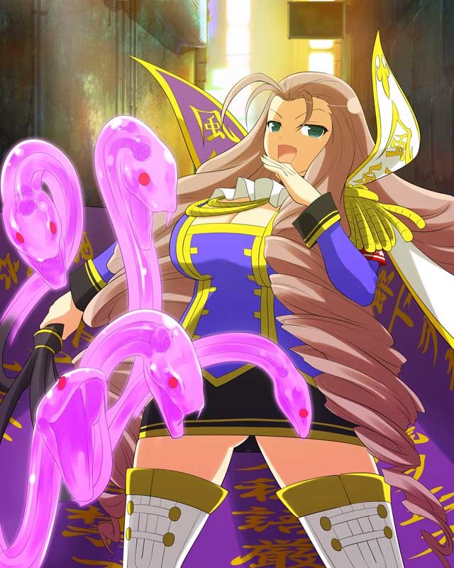 1girl, :d, alley, antenna_hair, armband, ass, black_skirt, blue_eyes