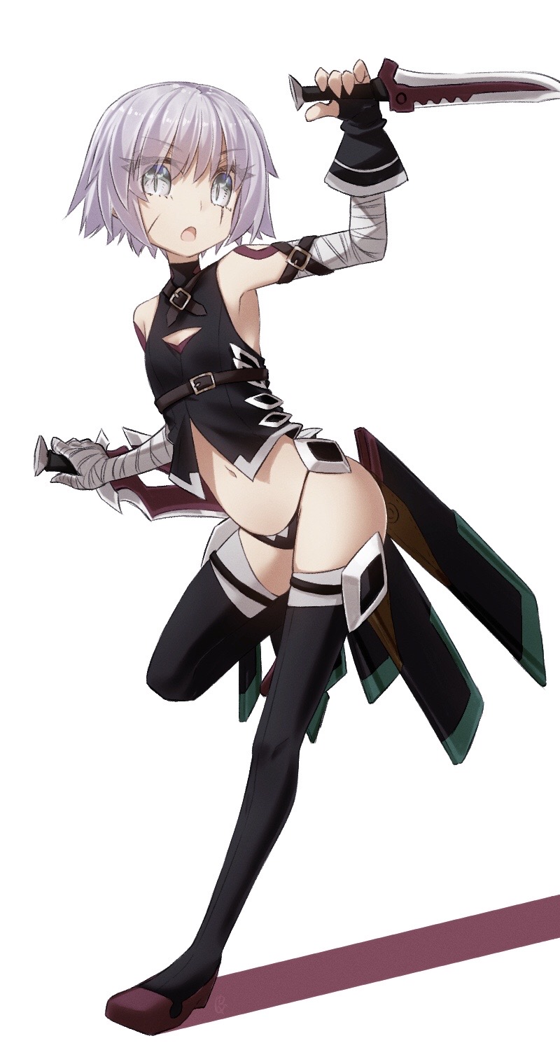 1girl, bandaged_arm, bandages, bare_shoulders, black_gloves, black_panties, black_thighhighs, black_vest