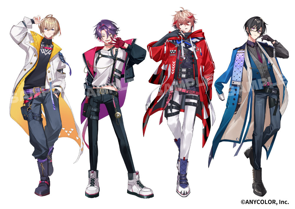 4boys, belt, black_belt, black_gloves, black_hair, black_jacket, black_pants, black_shirt