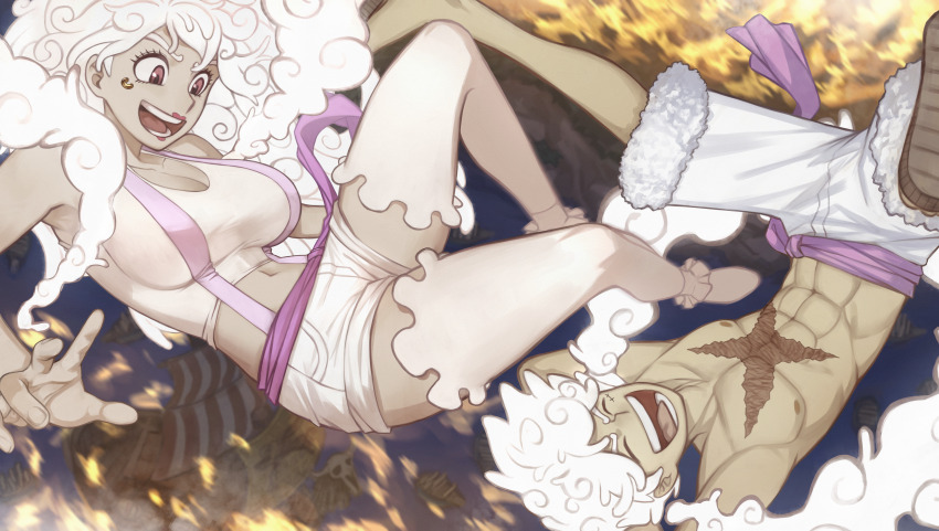 absurdres, alternate_form, cloud_hair, curly_eyebrows, devil_fruit_power, gear_fifth, haki_(one_piece), hat