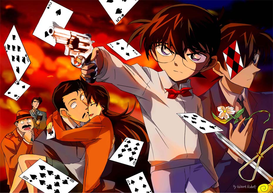 1girl, 5boys, ace_(playing_card), ace_of_spades, age_difference, bad_id, bad_pixiv_id, brown_hair