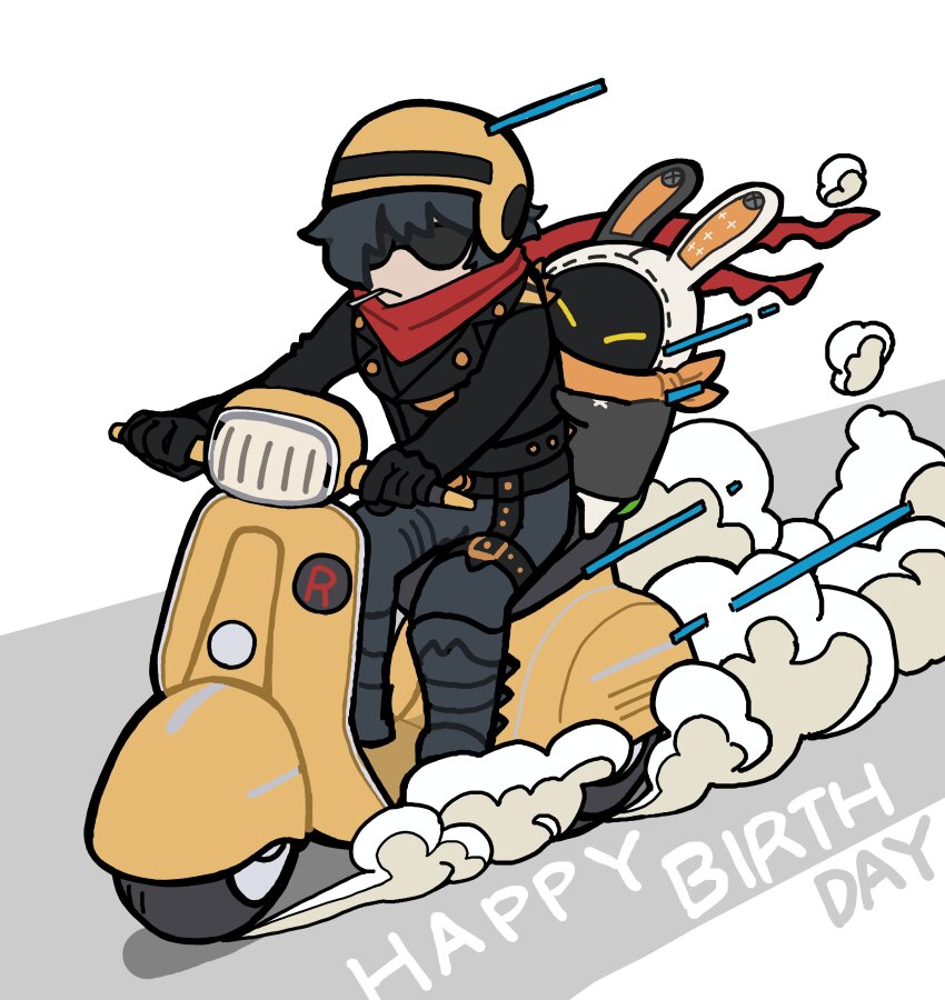 1boy, absurdres, bandana, bangboo_(zenless_zone_zero), black_hair, black_jacket, cigarette, closed_mouth