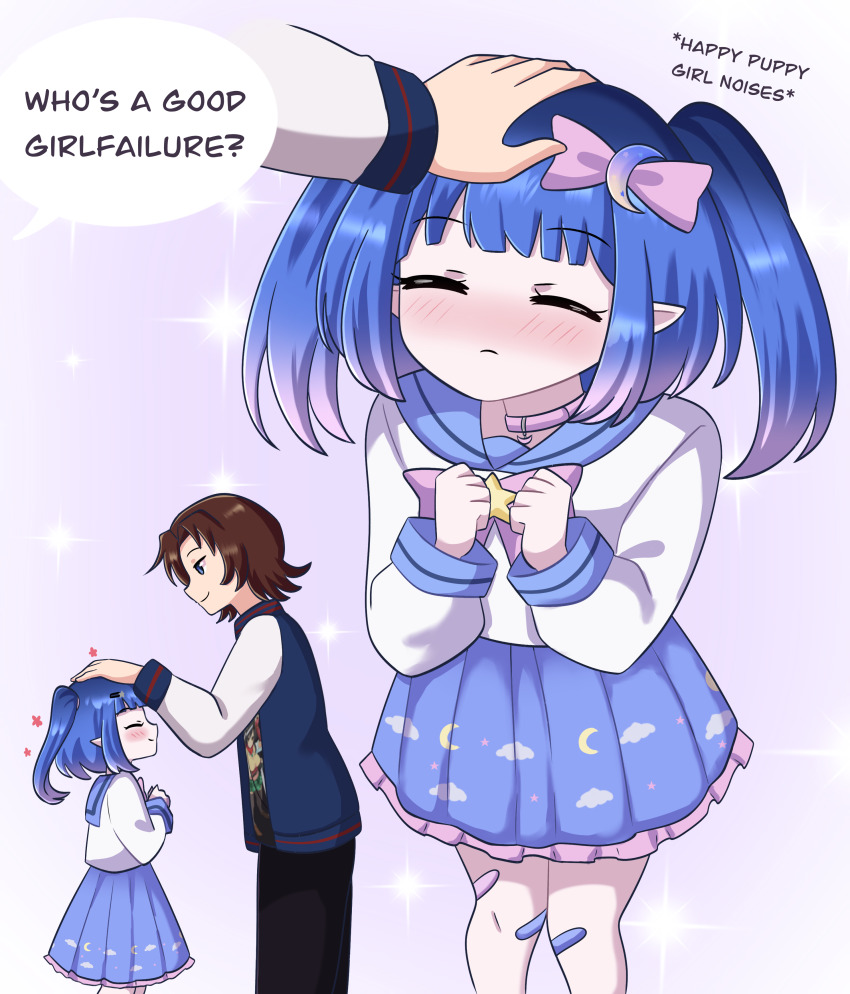 1boy, 1girl, absurdres, asuka_(senran_kagura), bandaid, bandaid_on_leg, blue_hair, blush