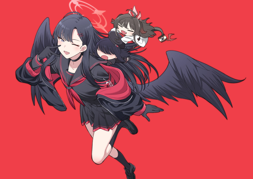 3girls, :d, ;d, absurdres, ahoge, armband, beret, black_choker