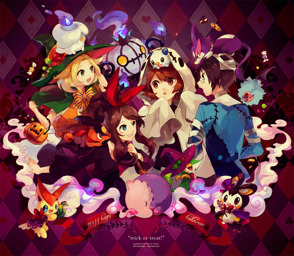 10s, 2011, 2boys, 2girls, alternate_costume, bandages, bianca_(pokemon), black_hair