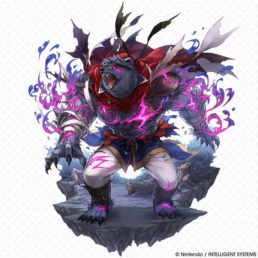 1boy, absurdres, aura, bear_boy, cape, claws, commentary, dark_aura