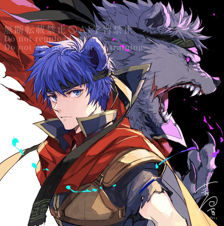 animal_ears, bear_boy, bear_ears, blue_eyes, blue_hair, cape, claws, dual_persona