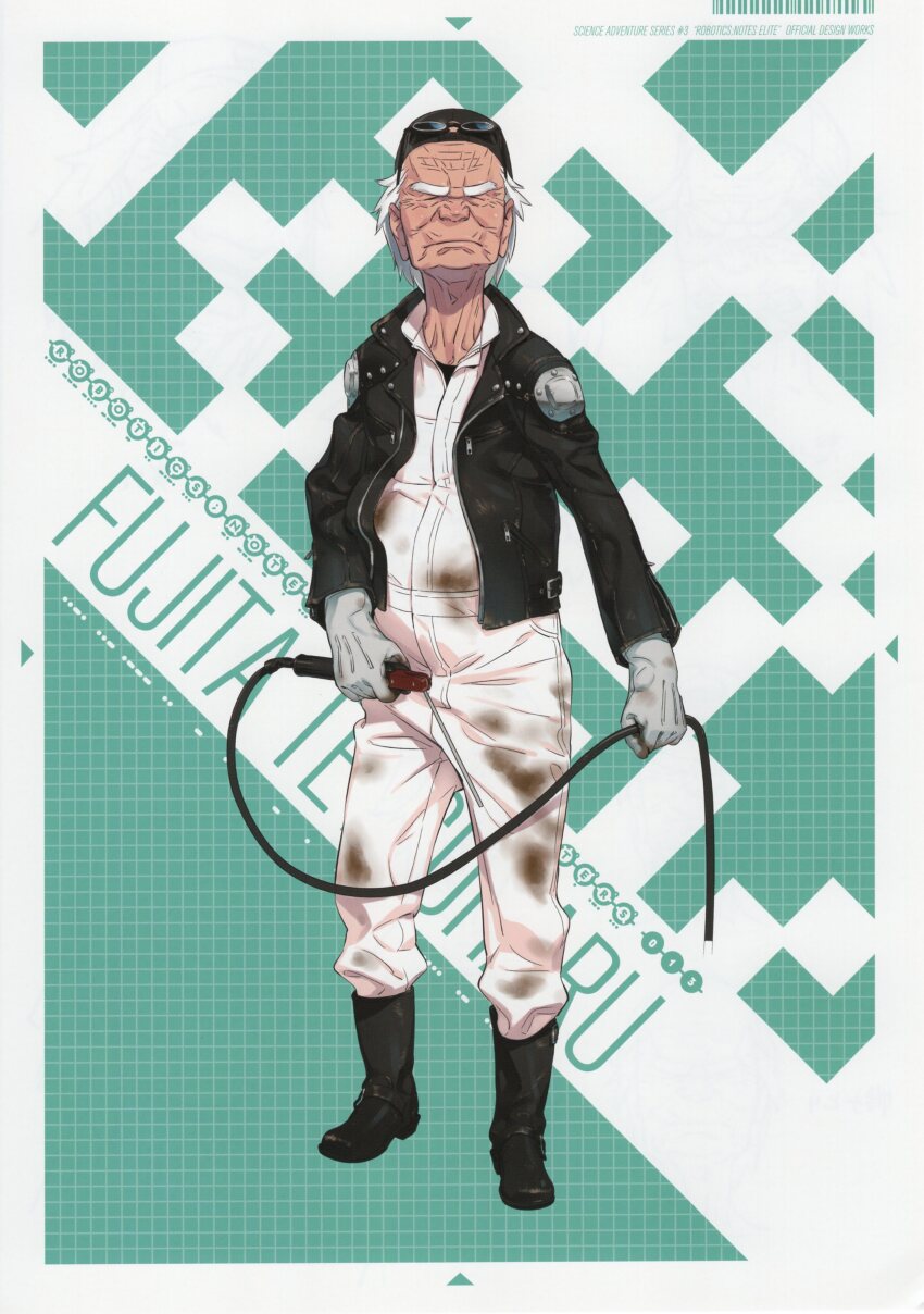 1boy, absurdres, bags_under_eyes, bandana, black_boots, boots, character_name, closed_eyes