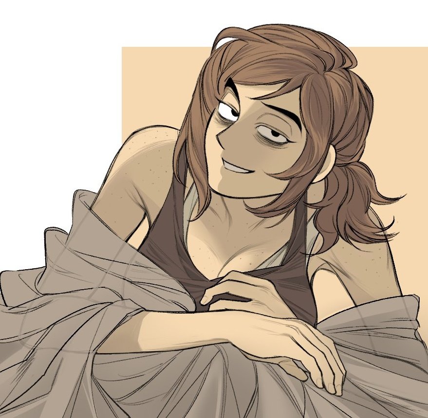 1girl, bags_under_eyes, bare_shoulders, body_freckles, breasts, brown_hair, brown_tank_top, cleavage