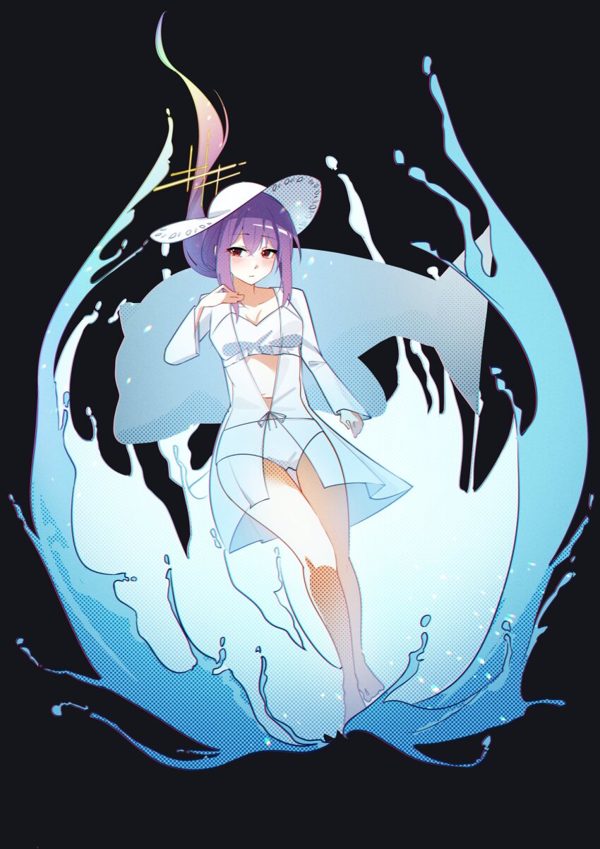 1girl, alternate_halo, arck_10, atsuko_(blue_archive), atsuko_(swimsuit)_(blue_archive), bikini, black_background, blue_archive