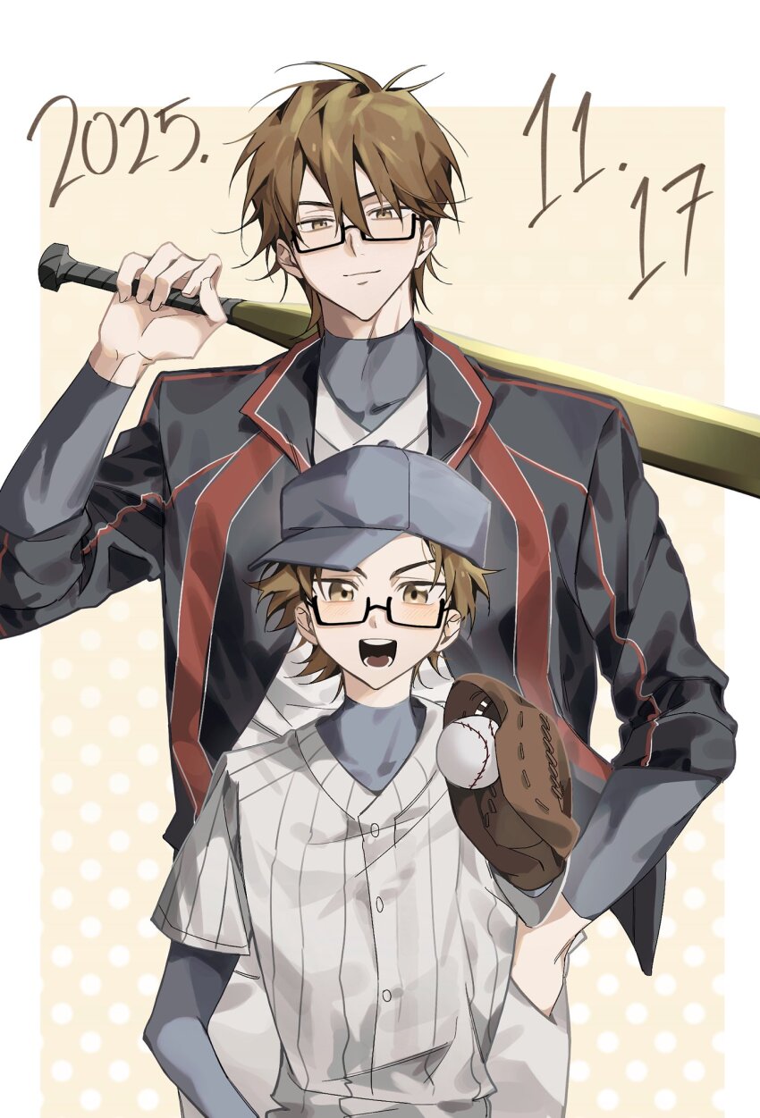 2025, 2boys, ace_of_diamond, age_comparison, aged_down, ball, baseball_(object), baseball_bat
