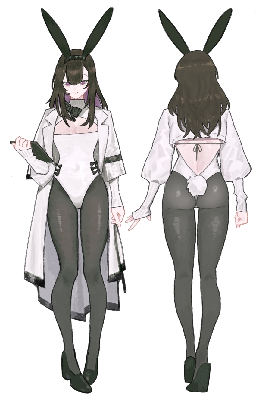 1girl, alternate_costume, animal_ears, arknights, ass, black_pantyhose, black_shoes, breasts