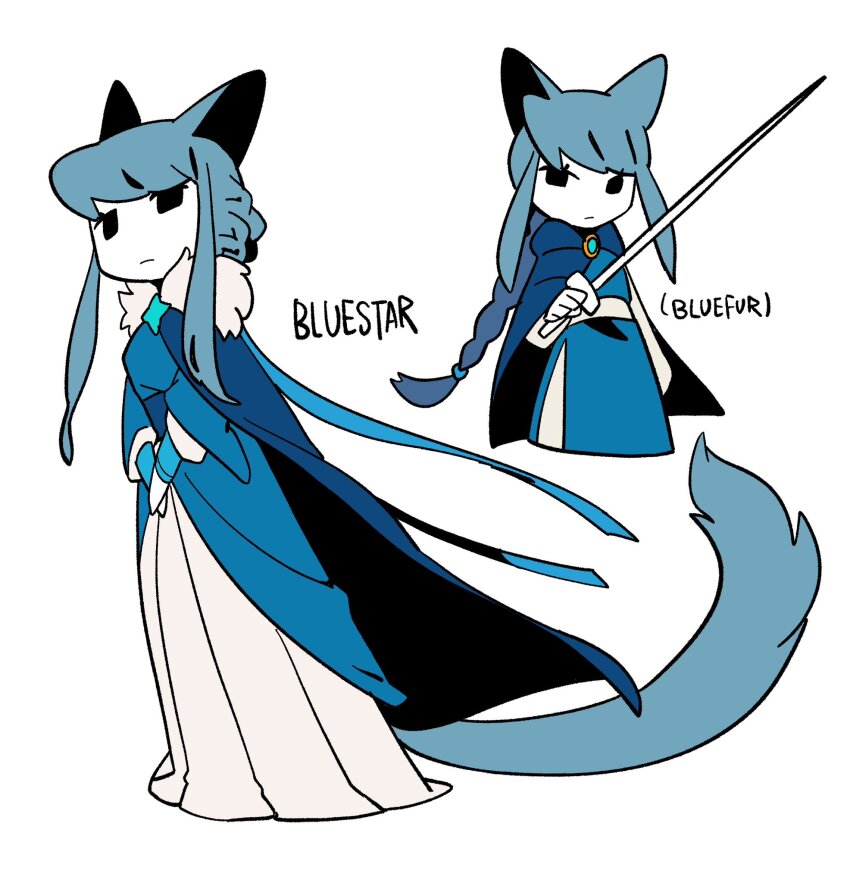 2girls, age_comparison, animal_ears, animification, black_eyes, blue_cape, blue_hair, blue_robe