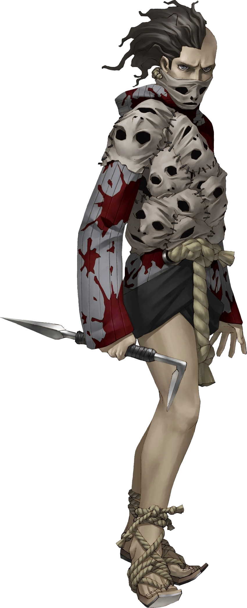 1boy, absurdres, black_hair, blood, blood_on_clothes, grey_eyes, highres, holding