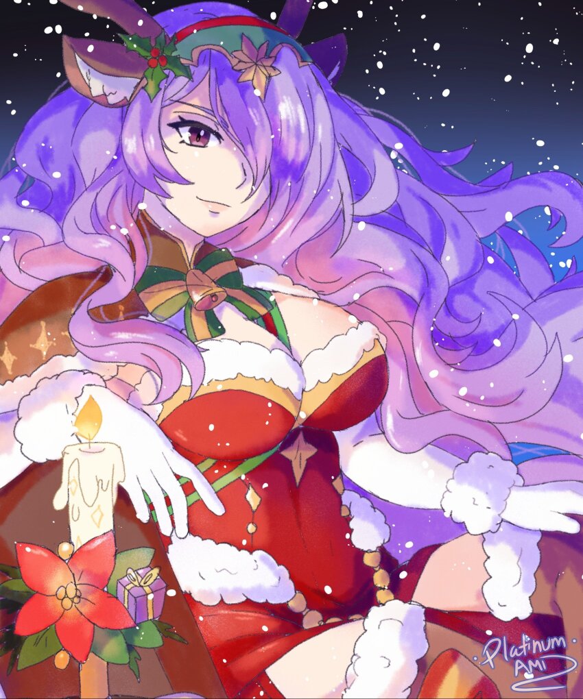 1girl, animal_ears, antlers, bell, bow, breasts, camilla_(fire_emblem), camilla_(flurry_embrace)_(fire_emblem)