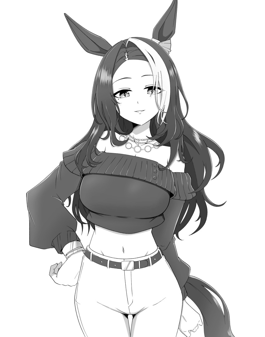 1girl, absurdres, alternate_hairstyle, animal_ears, azusa_(azusa0325), belt, bracelet, breasts