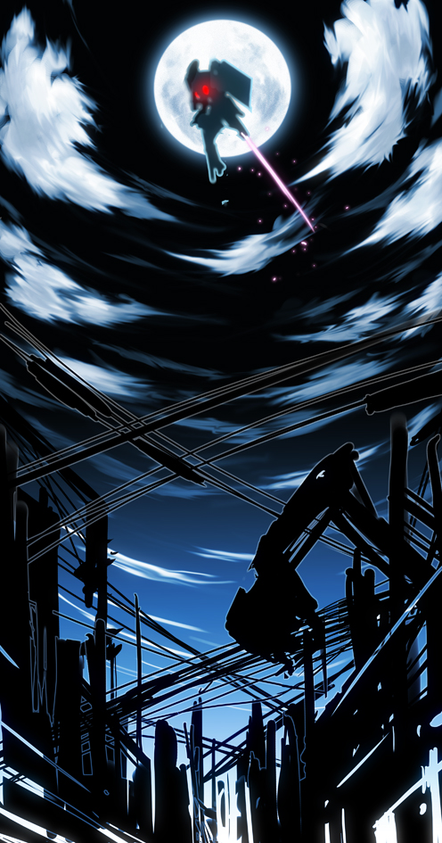 1girl, cloud, enoki-kou, female_focus, moon, night, q.ko, q.ko-chan