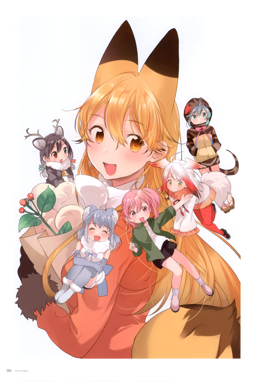 6+girls, absurdres, animal_ears, bird_girl, bird_tail, bird_wings, coat, deer_ears