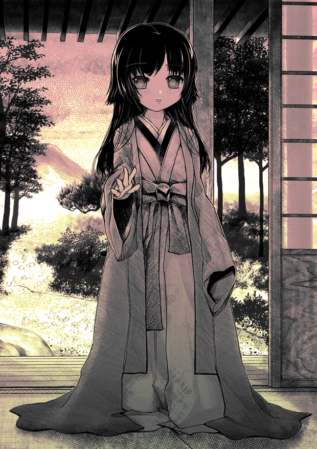 1girl, bad_id, bad_pixiv_id, black_hair, female_focus, fujiwara_no_mokou, fujiwara_no_mokou_(young), japanese_clothes