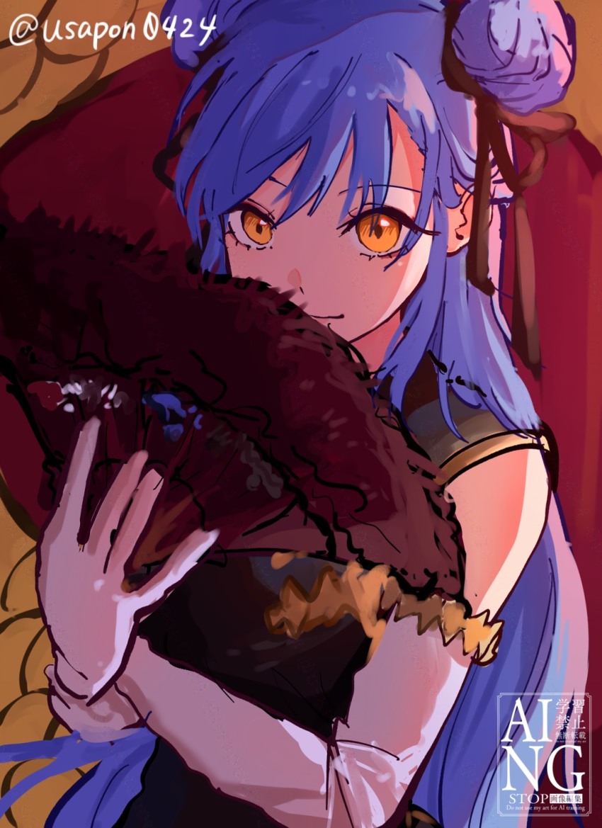 blush, commentary_request, hand_fan, highres, long_hair, solo, tensei_shitara_slime_datta_ken, velgrynd_(tensura)