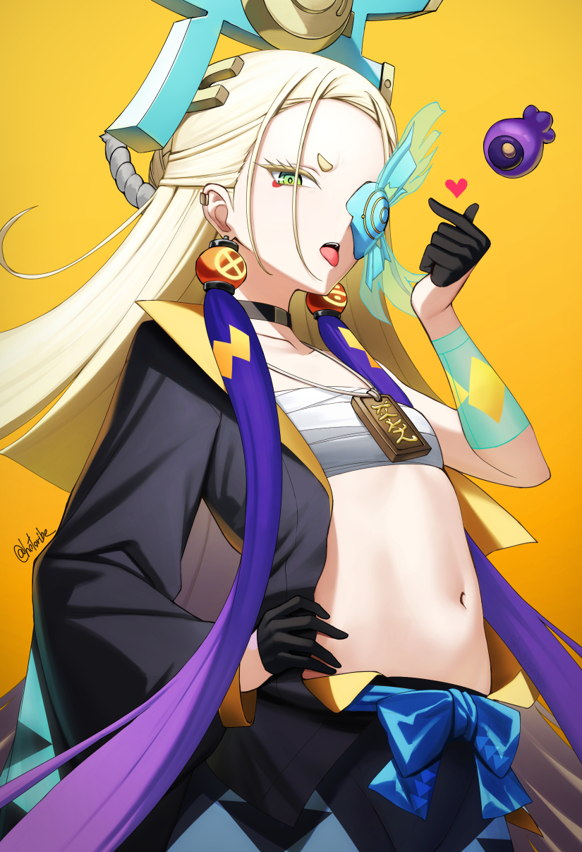 1girl, agibe, blonde_hair, breasts, chest_sarashi, choker, collarbone, commentary_request