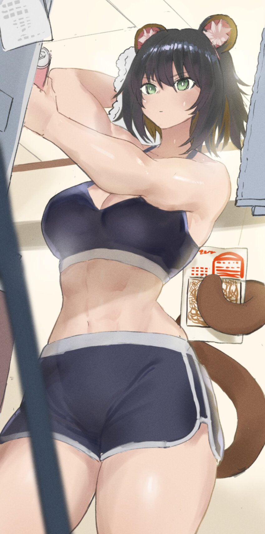 1girl, abs, bra, dougaku_(passionpit777), highres, k9-17_izuna, tagme, tail