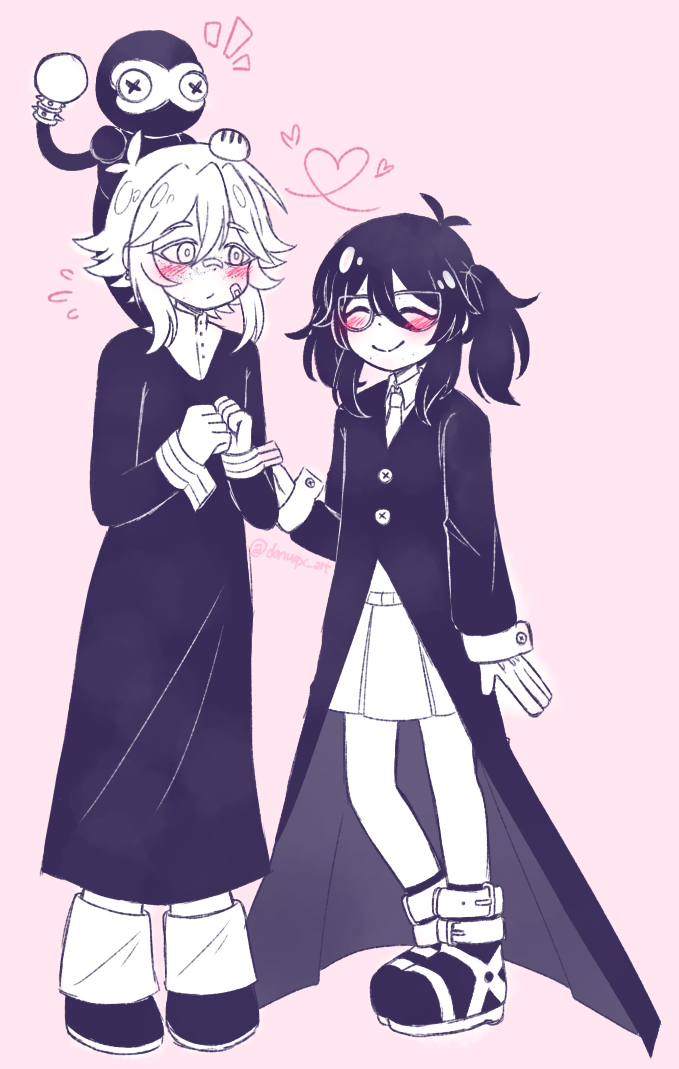 1boy, 1girl, antenna_hair, bandaid, bandaid_on_cheek, bandaid_on_face, bandaid_on_nose, basil_(faraway)_(omori)