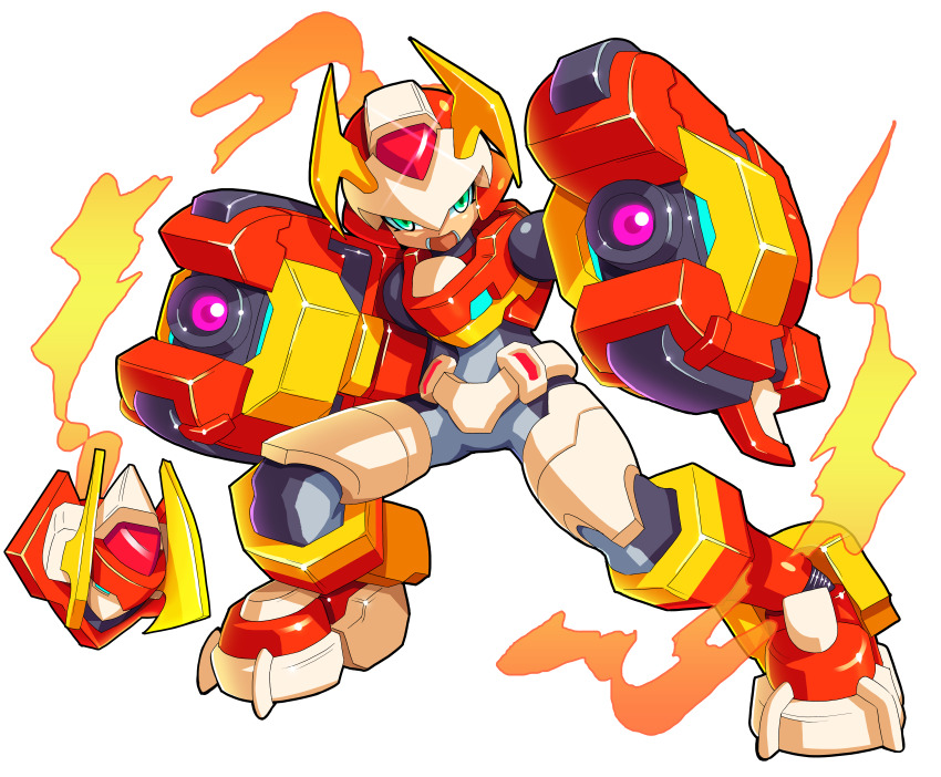 absurdres, arm_cannon, armor, biometal, boots, dual_arm_cannons, forehead_jewel, full_body