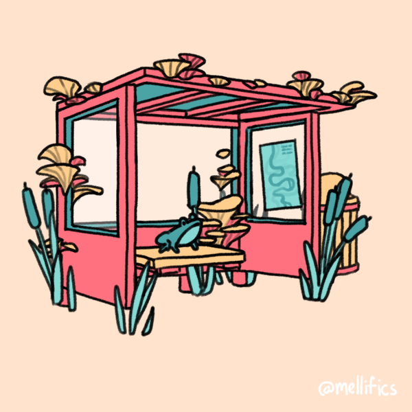 alt_text, animal, artist_name, bench, bus_stop, bus_stop_shelter, cattail, commentary