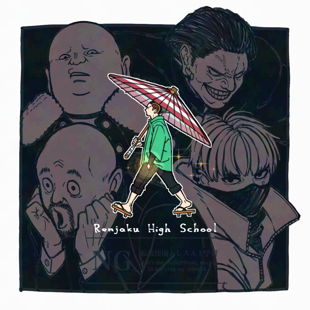 5boys, bald, black_hair, black_jacket, black_mask, black_pants, brown_hair, commentary_request