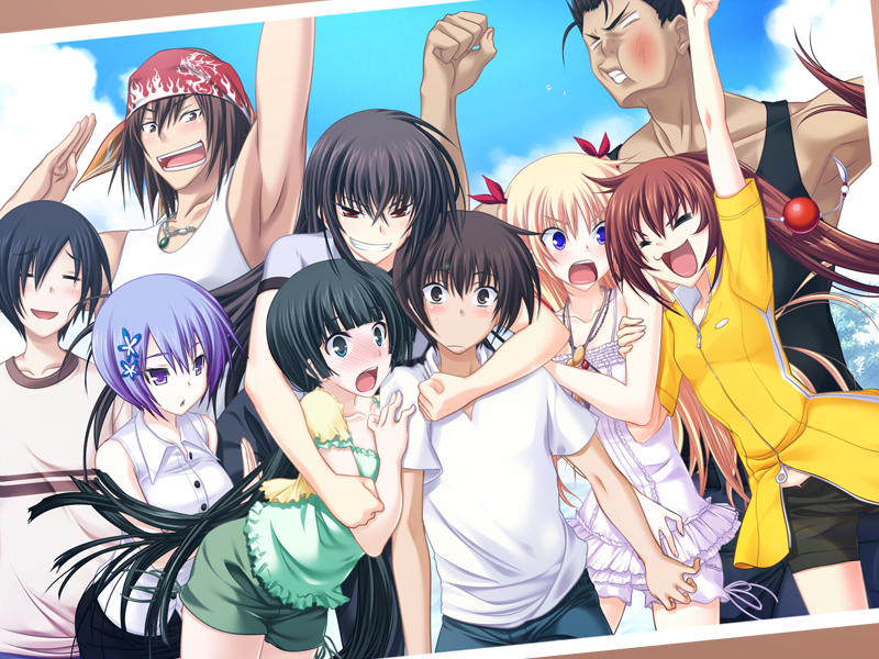 4boys, 5girls, black_hair, blonde_hair, blue_eyes, breasts, brown_eyes, christiane_friedrich, gakuto_shimazu, game_cg, kawakami_kazuko, kawakami_momoyo, kazama_family, large_breasts, long_hair, maji_de_watashi_ni_koi_shinasai!, mayuzumi_yukie, multiple_boys, multiple_girls, naoe_yamato, red_hair, shiina_miyako, shoichi_kazama, takuya_morooka
