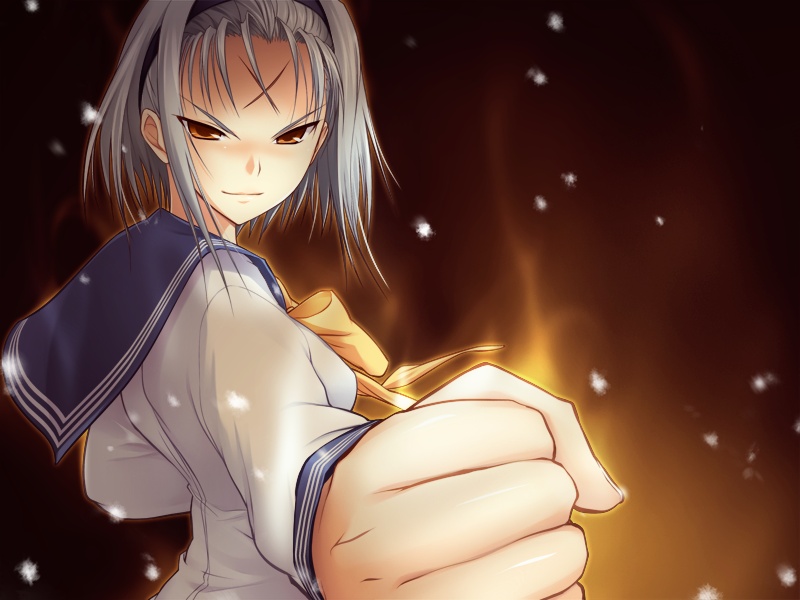 1girl, brown_eyes, clenched_hand, female_focus, game_cg, gradient_background, kuki_ageha, maji_de_watashi_ni_koi_shinasai!