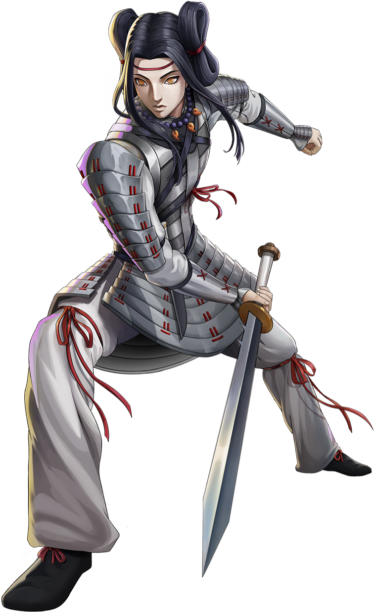 1boy, armor, artist_request, black_hair, closed_mouth, commentary, demon_(megami_tensei), english_commentary, hair_ribbon, highres, holding, holding_sword, holding_weapon, japanese_armor, jewelry, magatama, magatama_necklace, necklace, official_art, okuninushi_(megami_tensei), orange_eyes, persona, persona_5, persona_5:_the_phantom_x, red_ribbon, ribbon, shin_megami_tensei, solo, sword, third-party_source, transparent_background, weapon