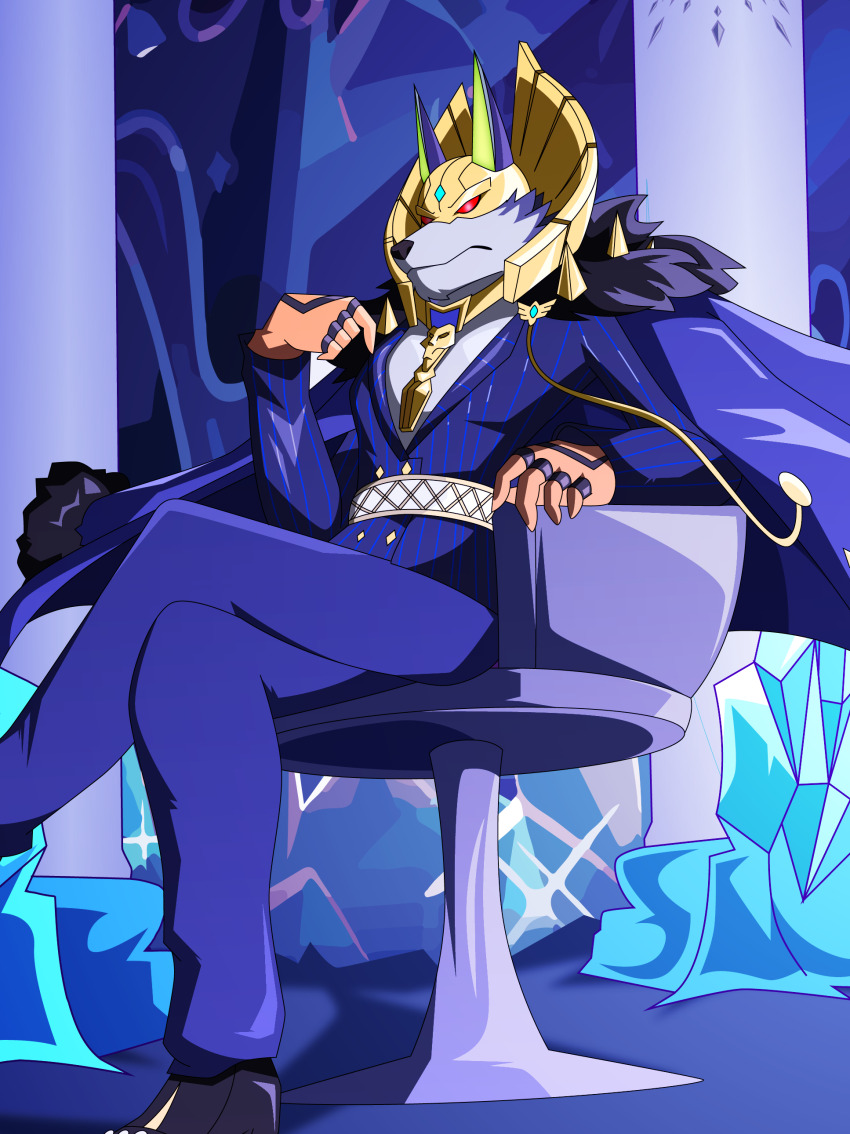 1boy, absurdres, animal_ears, animal_nose, coat, crossed_legs, dislyte, formal_clothes