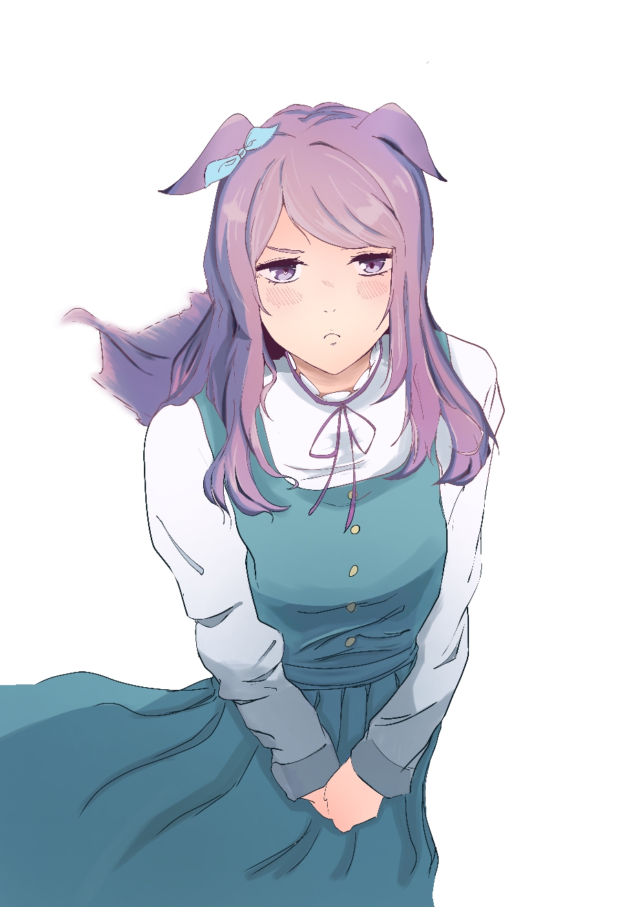 1girl, animal_ears, aqua_bow, aqua_dress, bow, casual, commentary, dress