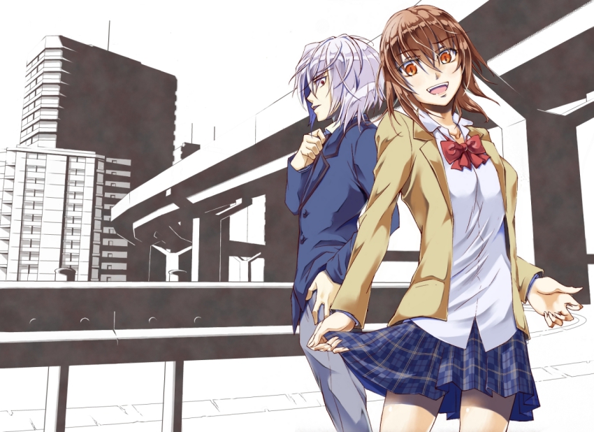 accelerator_(toaru_majutsu_no_index), blazer, brown_eyes, brown_hair, inomata_mamoru, jacket, misaka_worst, red_eyes