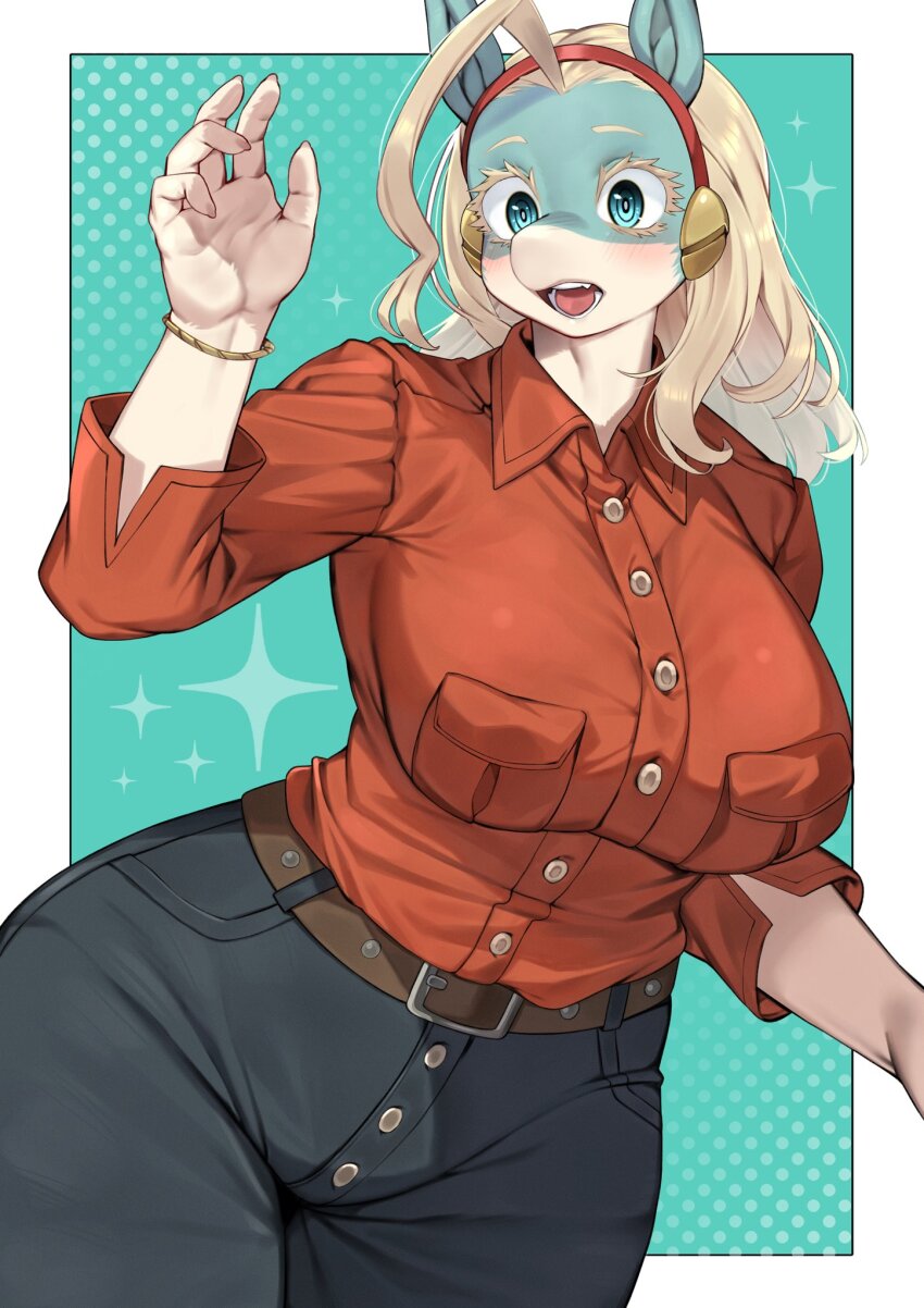 1girl, armlet, blonde_hair, boku_no_hero_academia, denim, furry, highres, ippan_josei