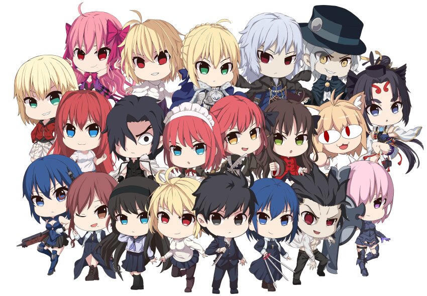 6+boys, 6+girls, absurdres, aozaki_aoko, apron, arcueid_brunestud, arima_miyako, armor