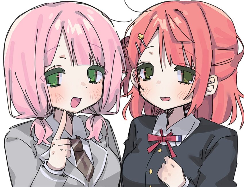 2girls, bang_dream!, bang_dream!_girls_band_party!, black_jacket, blunt_bangs, blush, brown_necktie, collared_shirt