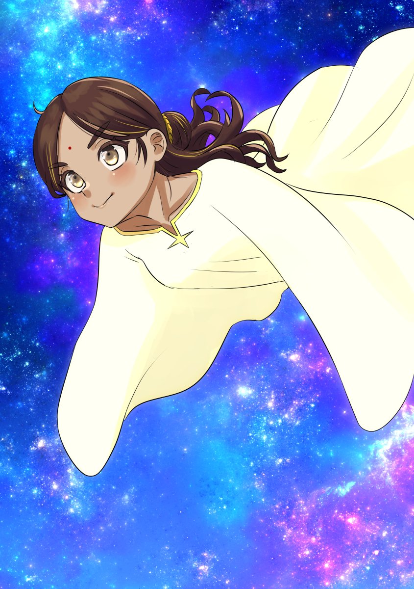 1girl, bindi, brown_eyes, brown_hair, cosplay, dark-skinned_female, dark_skin, dress