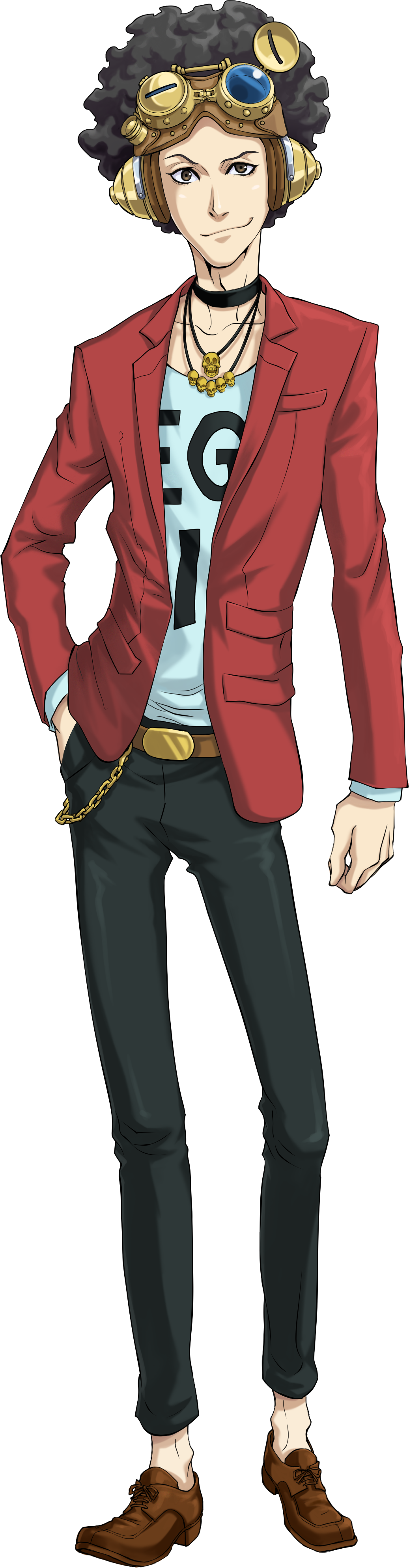 1boy, absurdres, afro, belt, brown_eyes, brown_hair, full_body, fuse_tarou