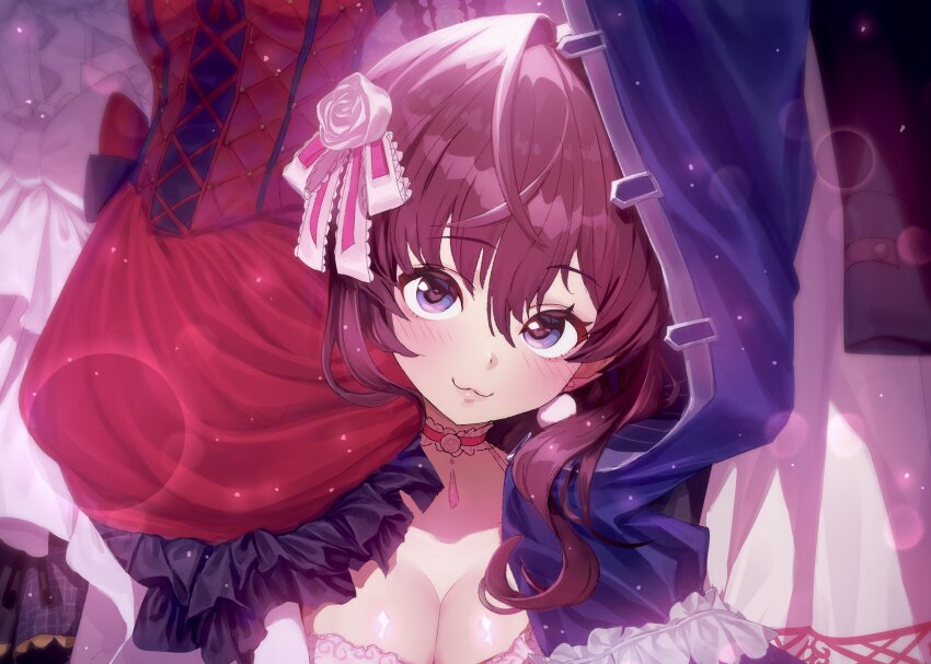 1girl, :3, absurdres, breasts, cleavage, dress, highres, ichinose_shiki